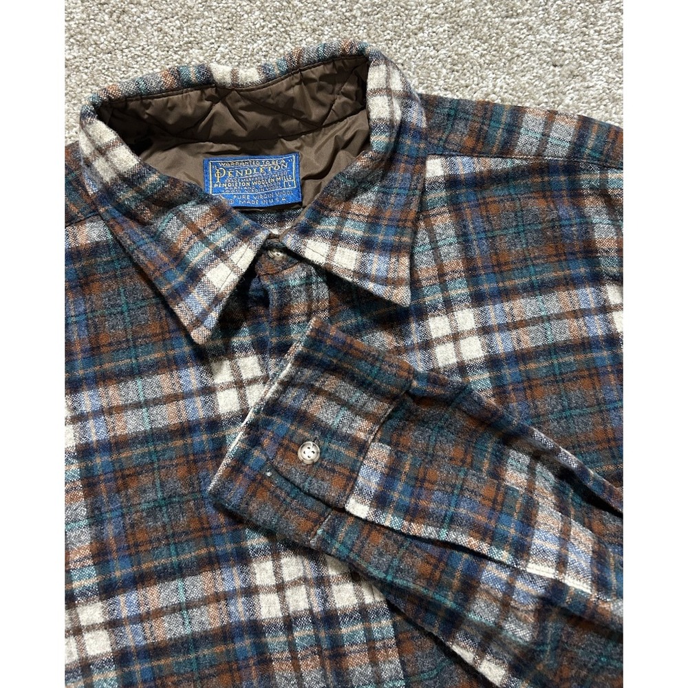 Vintage Pendleton Men's L Plaid Virgin Wool Button Down Shirt Brown